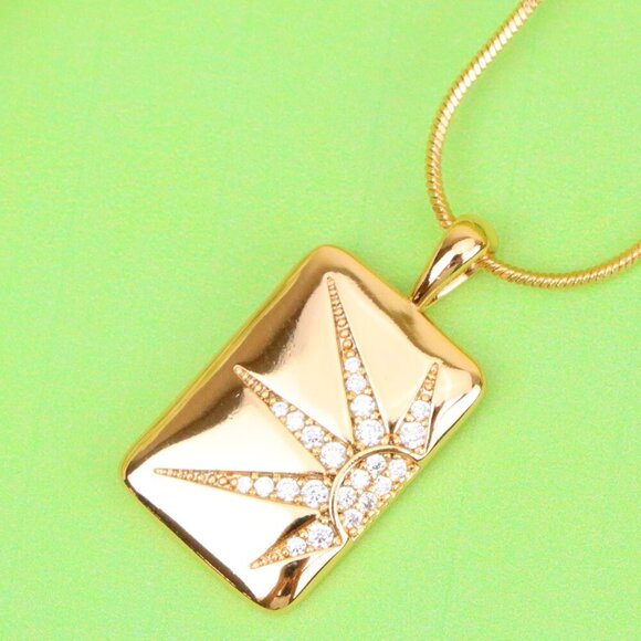 "Rose Gold Rectangle Pendant with Starburst CZ Design, XPPT1842 - Picture 1 of 13